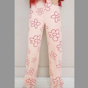 DRY GOODS/BAILEY ROSE trendy pink flower wide leg jeans